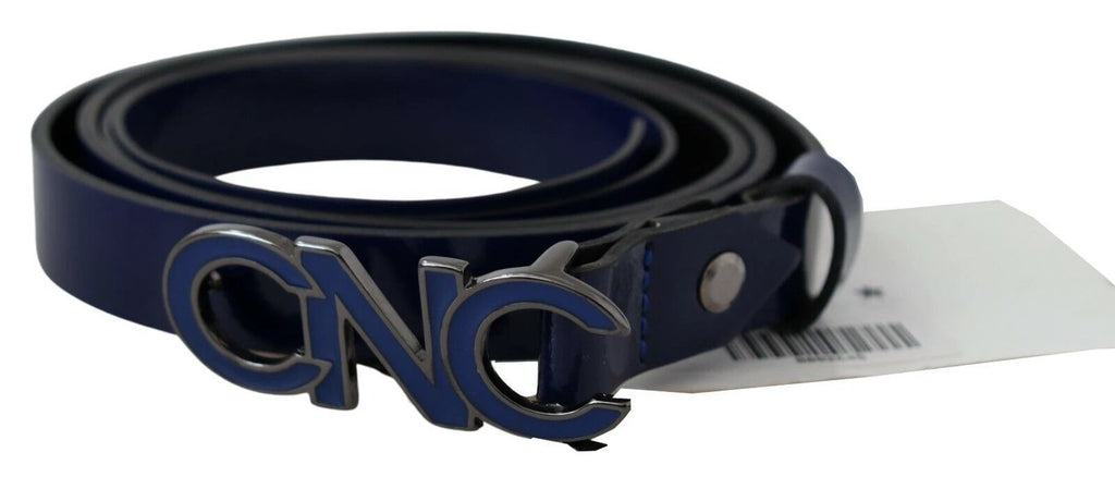 Costume National Blue Leather Logo Skinny Fashion Belt by Costume National