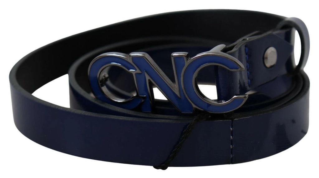 Costume National Blue Leather Logo Skinny Fashion Belt by Costume National