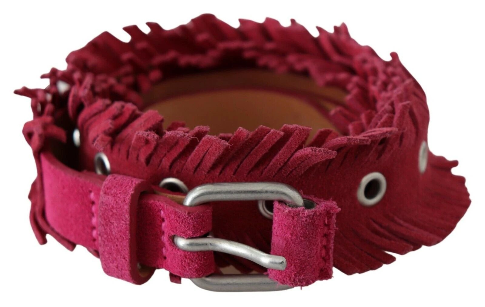 Ermanno Scervino Maroon Leather Fringes Silver Buckle Waist Belt by Ermanno Scervino