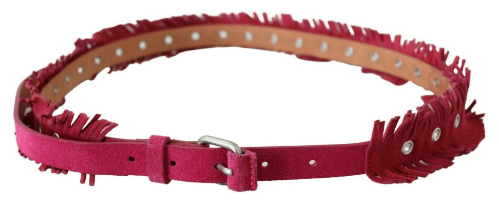 Ermanno Scervino Maroon Leather Fringes Silver Buckle Waist Belt by Ermanno Scervino