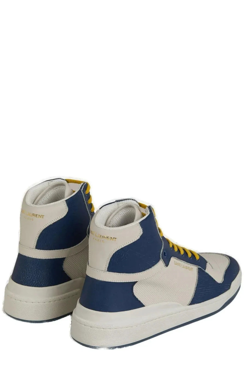 Saint Laurent Blue Calf Leather Mid Top Sneakers by Saint Laurent