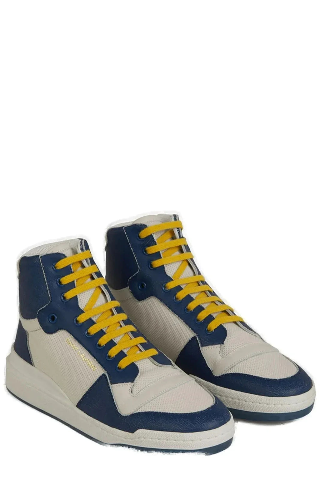 Saint Laurent Blue Calf Leather Mid Top Sneakers by Saint Laurent