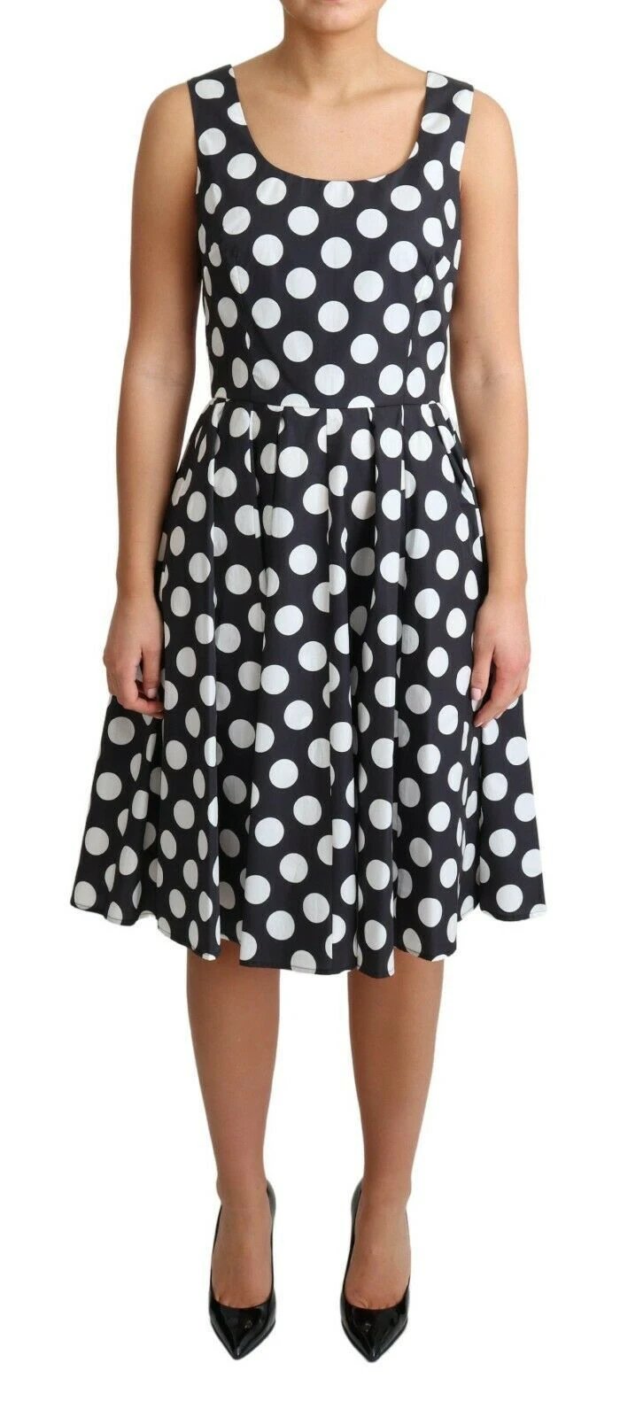 Dolce & Gabbana Black Polka Dotted Cotton A-Line Dress by Dolce & Gabbana