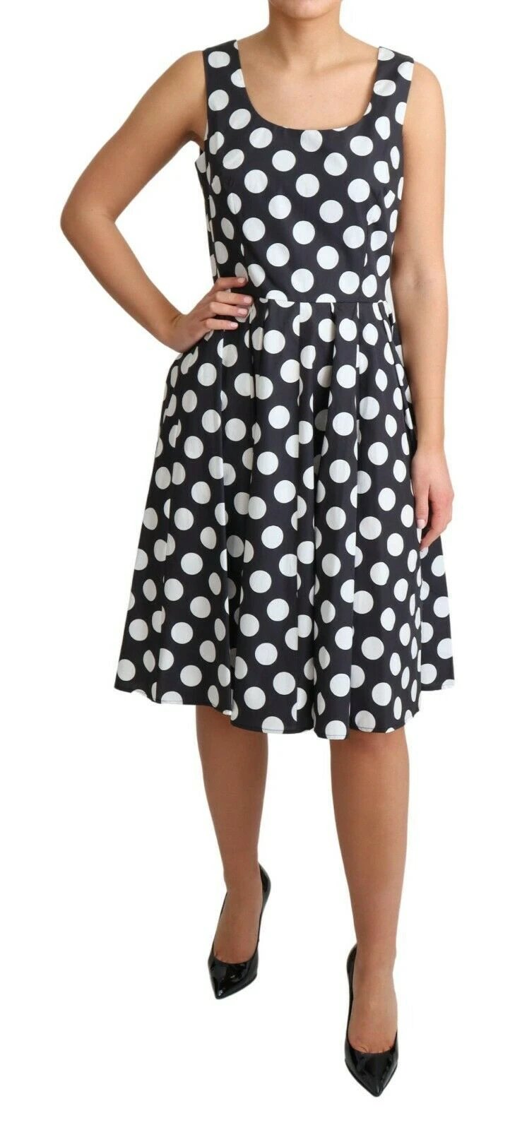 Dolce & Gabbana Black Polka Dotted Cotton A-Line Dress by Dolce & Gabbana