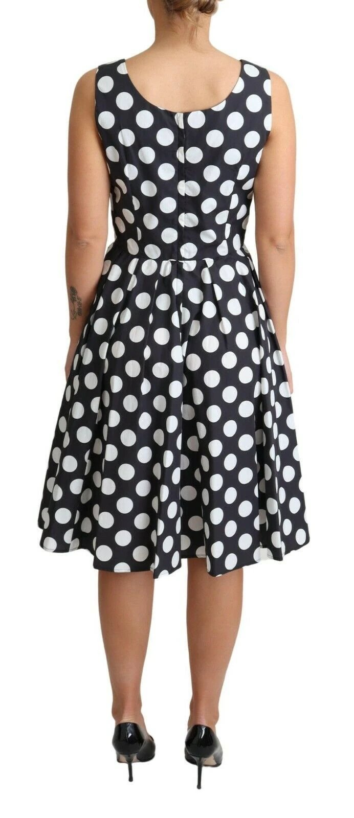 Dolce & Gabbana Black Polka Dotted Cotton A-Line Dress by Dolce & Gabbana