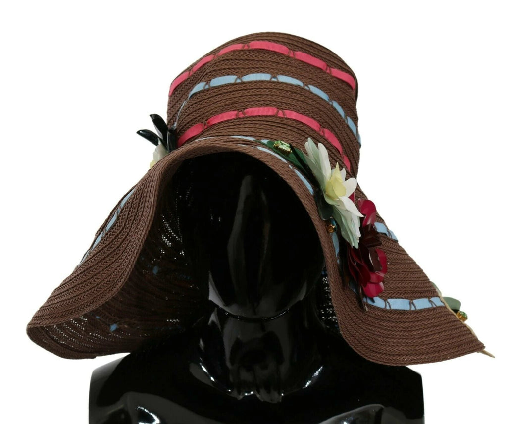 Dolce & Gabbana Brown Knitted Straw Floral Hat by Dolce & Gabbana