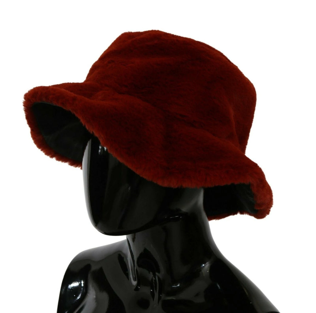 Dolce & Gabbana Red Bordeaux Fur Wide Brim Bucket Hat by Dolce & Gabbana