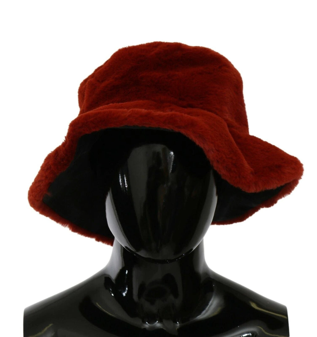 Dolce & Gabbana Red Bordeaux Fur Wide Brim Bucket Hat by Dolce & Gabbana