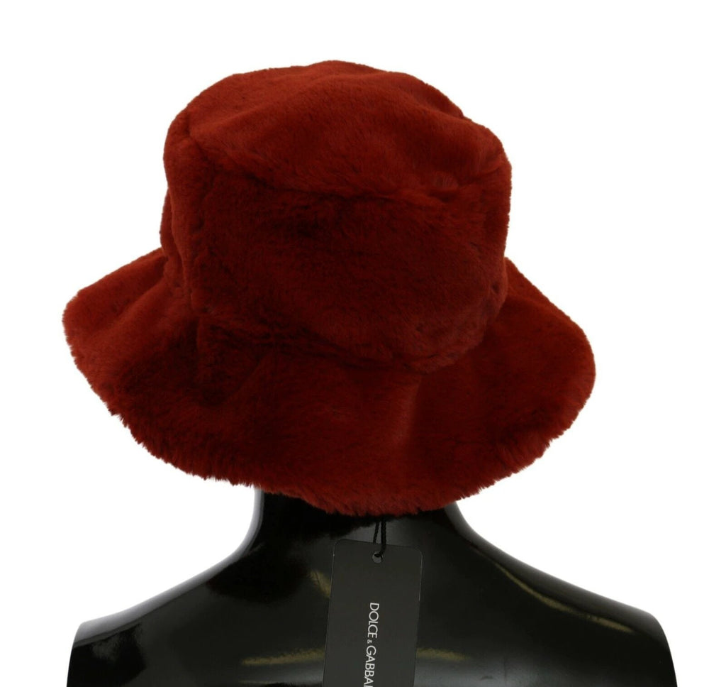 Dolce & Gabbana Red Bordeaux Fur Wide Brim Bucket Hat by Dolce & Gabbana
