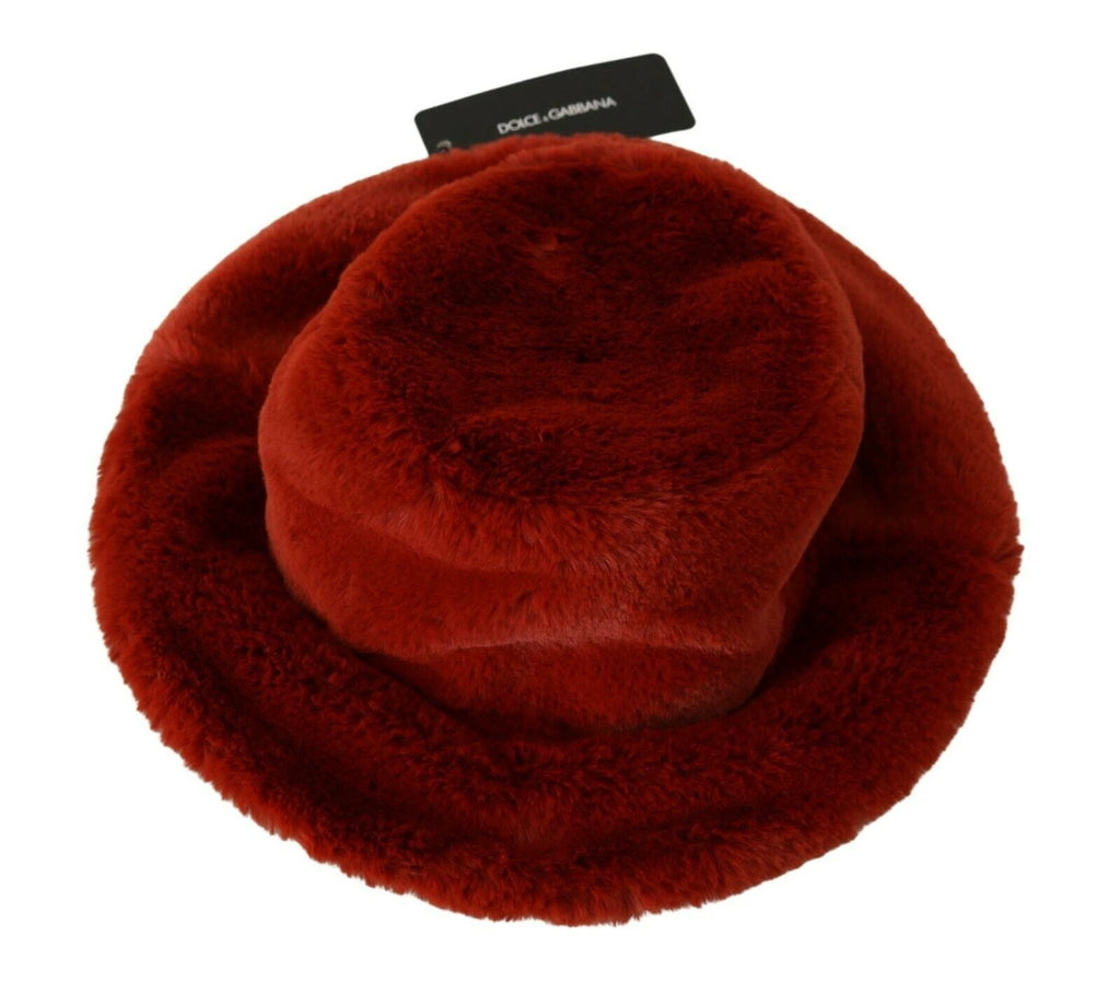 Dolce & Gabbana Red Bordeaux Fur Wide Brim Bucket Hat by Dolce & Gabbana