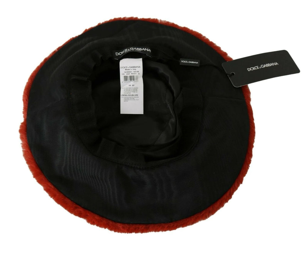 Dolce & Gabbana Red Bordeaux Fur Wide Brim Bucket Hat by Dolce & Gabbana