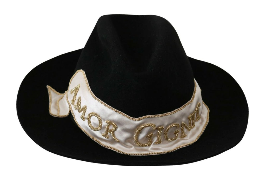 Dolce & Gabbana Black Lapin Amor Gignit Wide Brim Panama Hat by Dolce & Gabbana