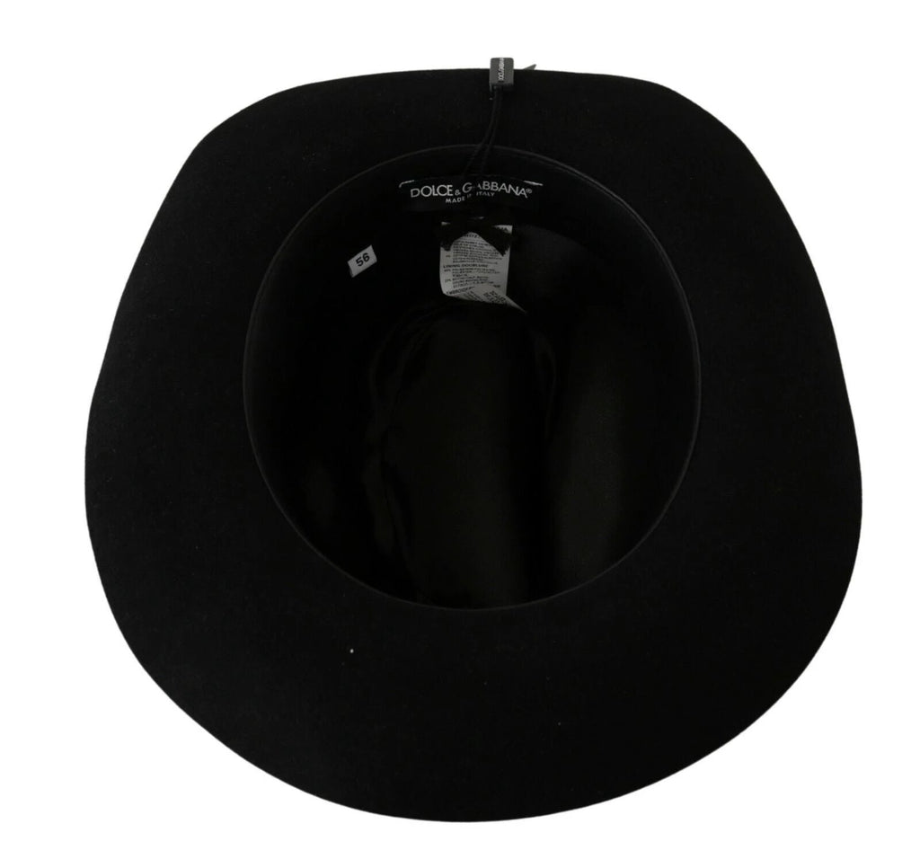 Dolce & Gabbana Black Lapin Amor Gignit Wide Brim Panama Hat by Dolce & Gabbana