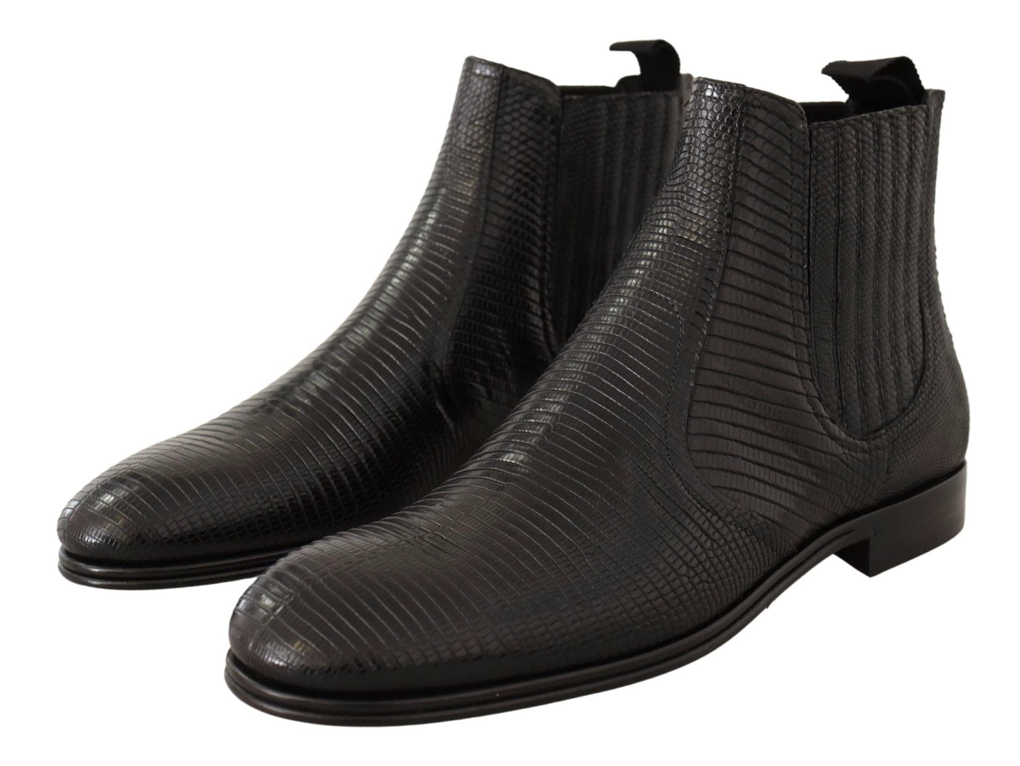 Dolce & Gabbana Black Leather Lizard Skin Ankle Boots by Dolce & Gabbana
