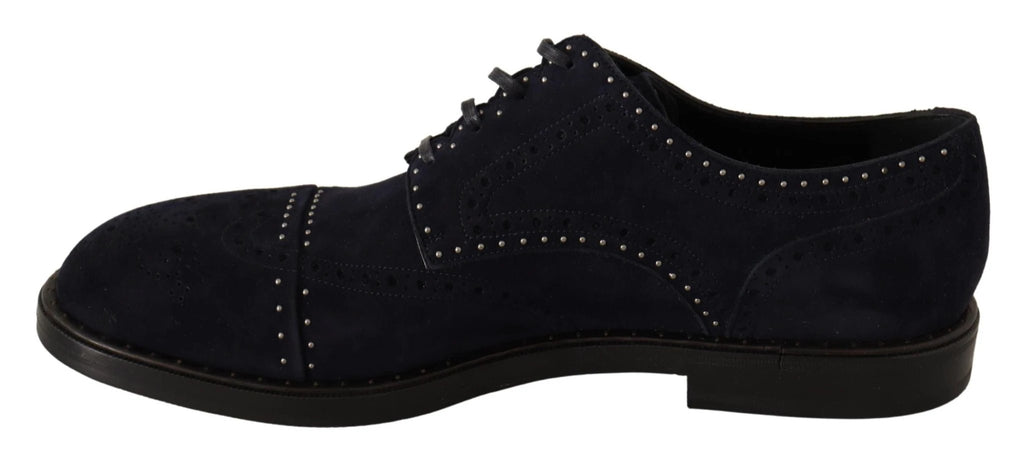 Dolce & Gabbana Blue Suede Leather Derby Studded Shoes by Dolce & Gabbana