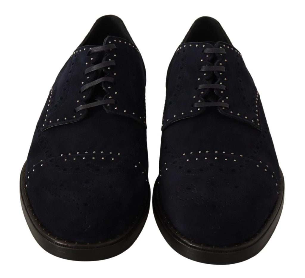 Dolce & Gabbana Blue Suede Leather Derby Studded Shoes by Dolce & Gabbana