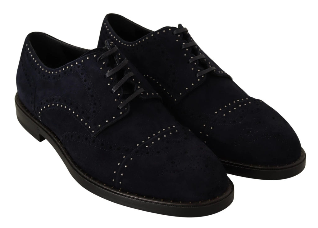 Dolce & Gabbana Blue Suede Leather Derby Studded Shoes by Dolce & Gabbana