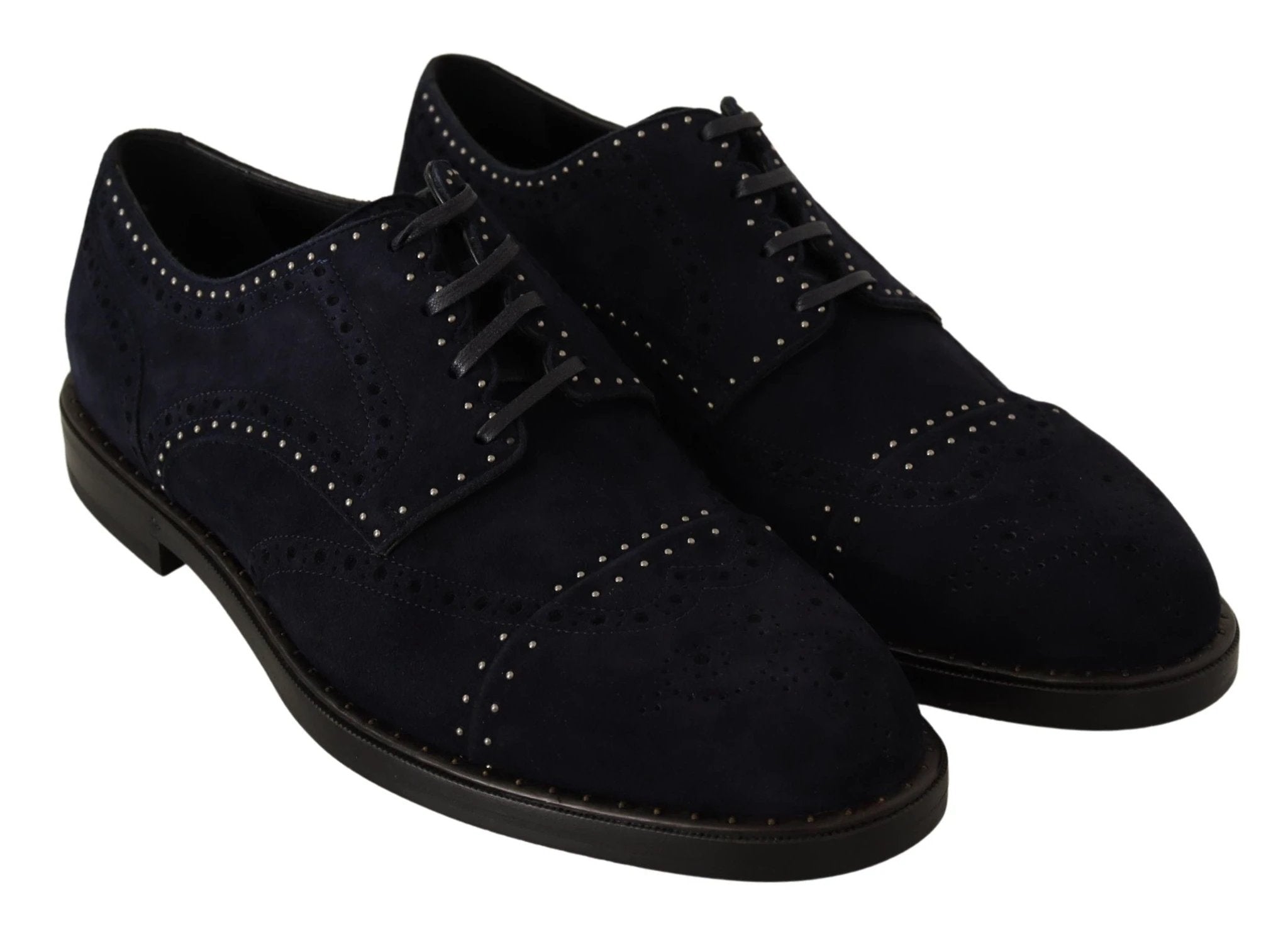 Dolce & Gabbana Blue Suede Leather Derby Studded Shoes by Dolce & Gabbana