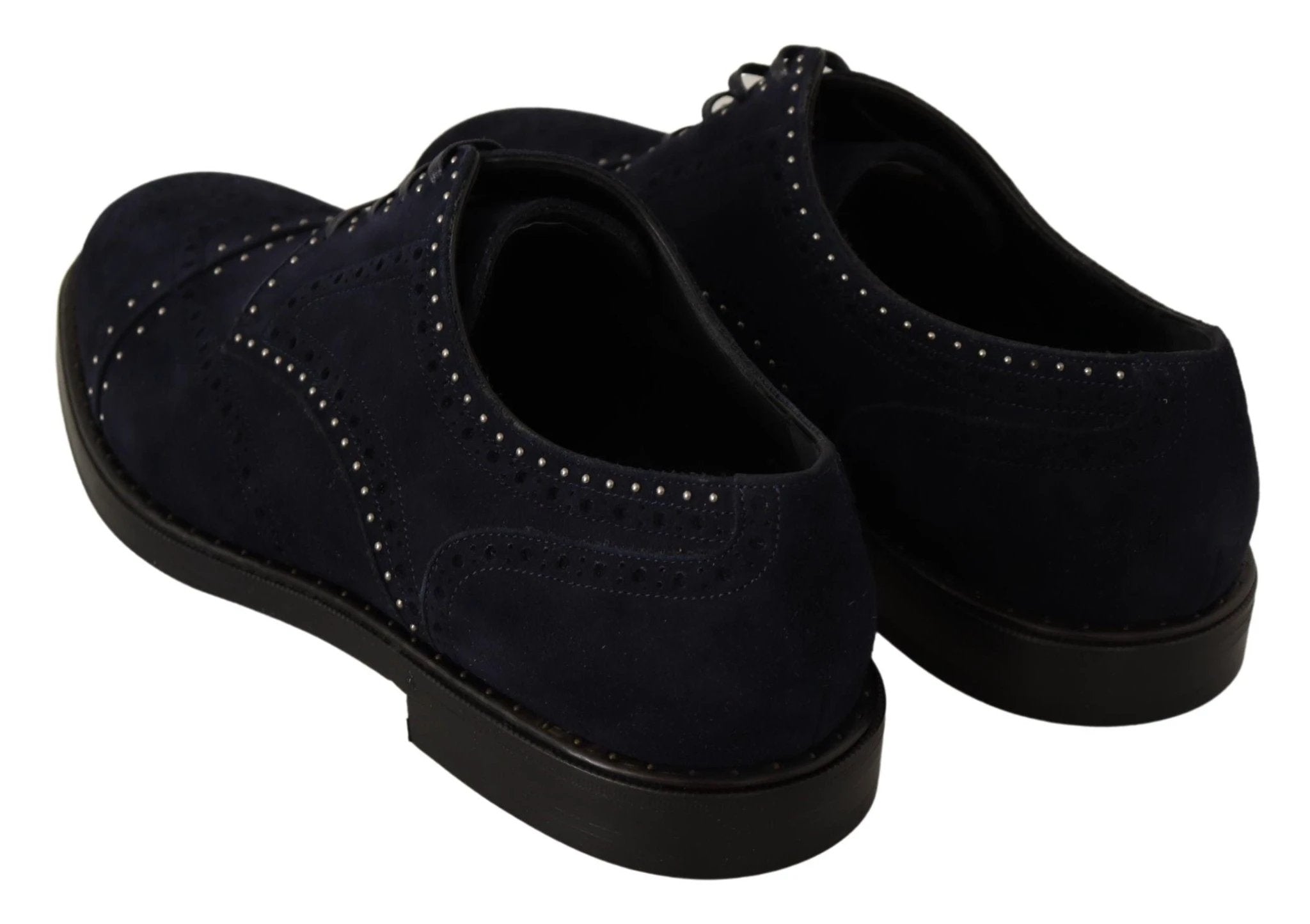 Dolce & Gabbana Blue Suede Leather Derby Studded Shoes by Dolce & Gabbana