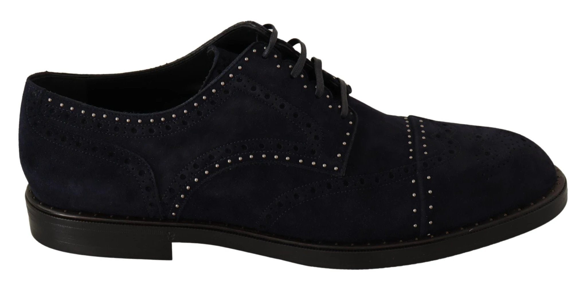 Dolce & Gabbana Blue Suede Leather Derby Studded Shoes by Dolce & Gabbana