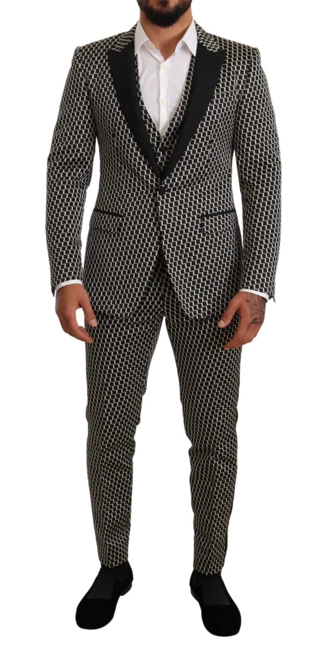 Dolce & Gabbana Black White Check 3 Piece Set MARTINI Suit by Dolce & Gabbana