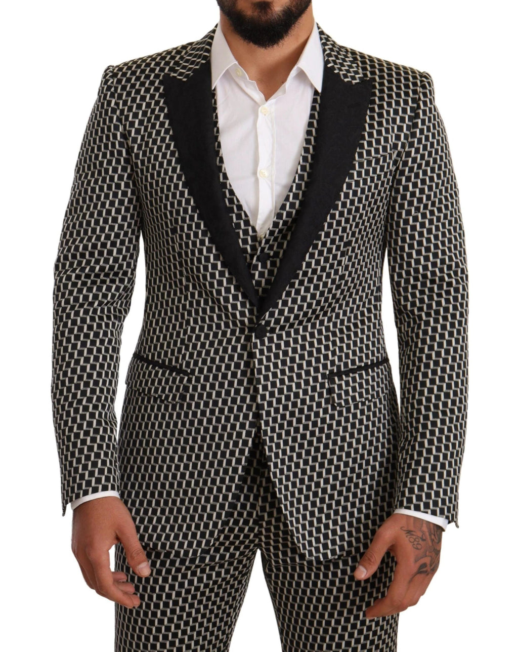 Dolce & Gabbana Black White Check 3 Piece Set MARTINI Suit by Dolce & Gabbana