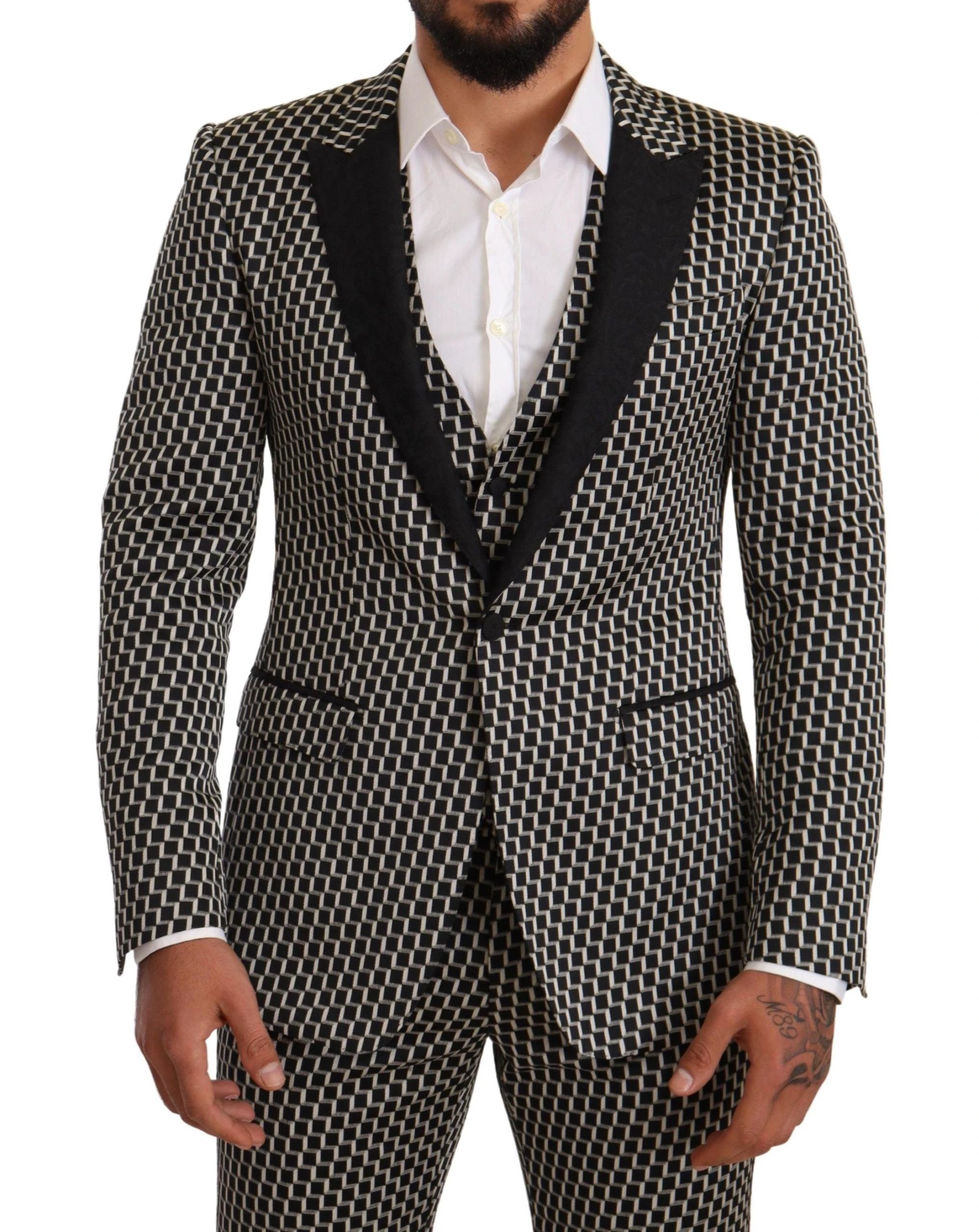 Dolce & Gabbana Black White Check 3 Piece Set MARTINI Suit by Dolce & Gabbana