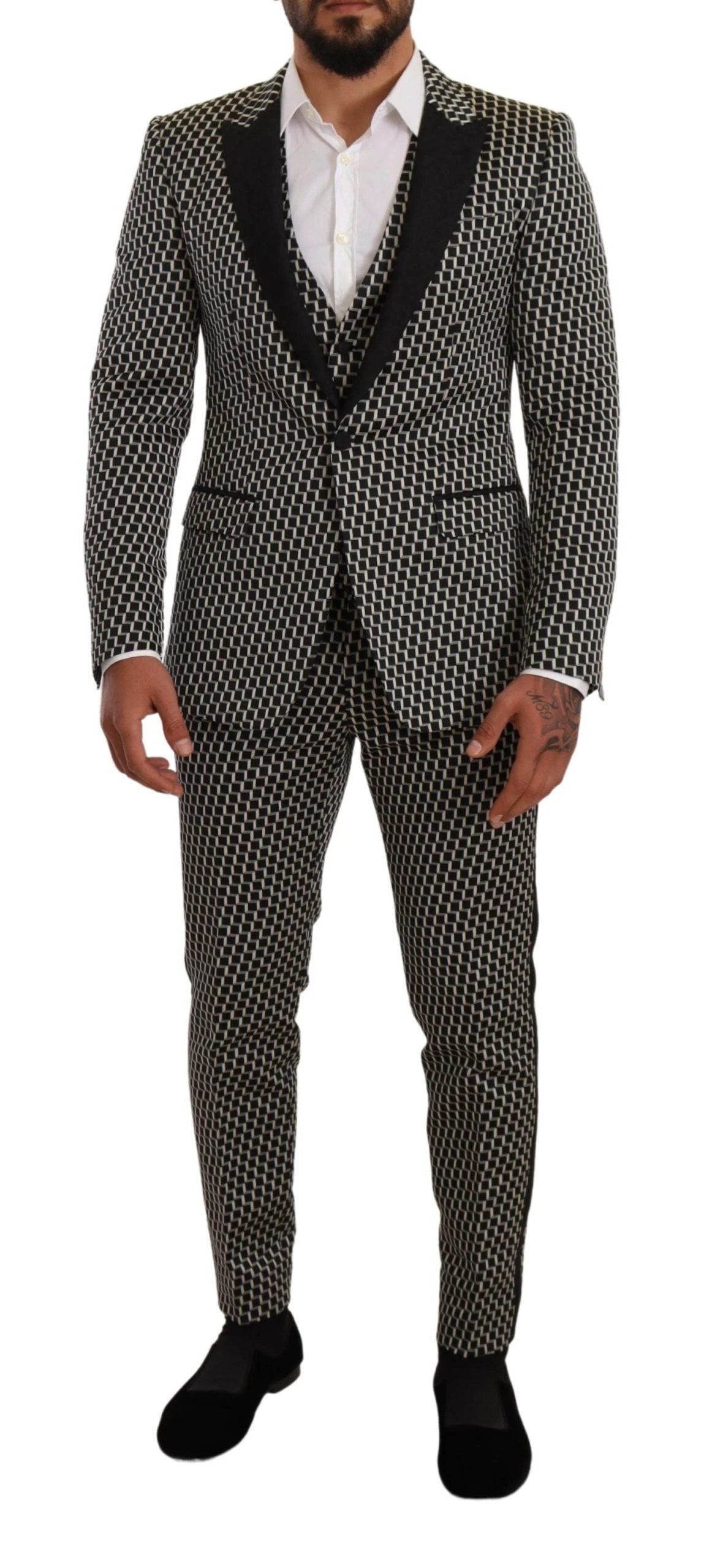 Dolce & Gabbana Black White Check 3 Piece Set MARTINI Suit by Dolce & Gabbana