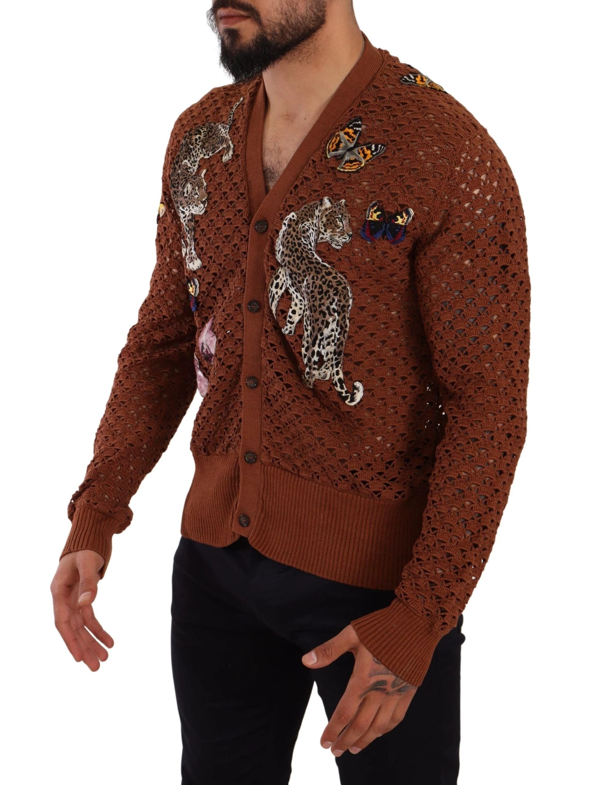Dolce & Gabbana Brown Leopard Butterfly Cardigan Sweater by Dolce & Gabbana