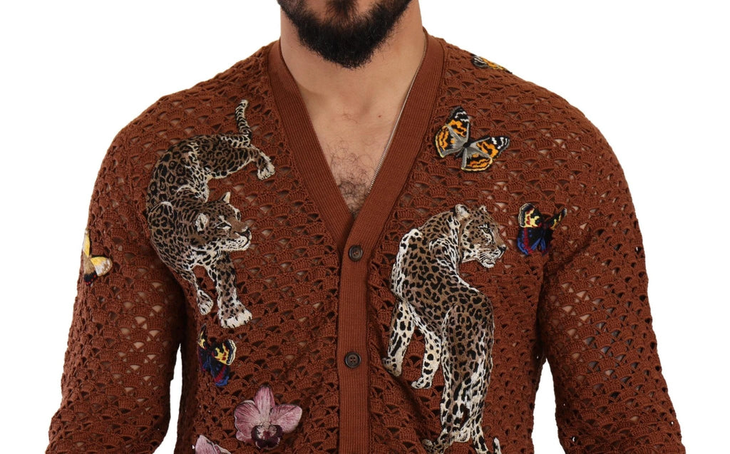 Dolce & Gabbana Brown Leopard Butterfly Cardigan Sweater by Dolce & Gabbana