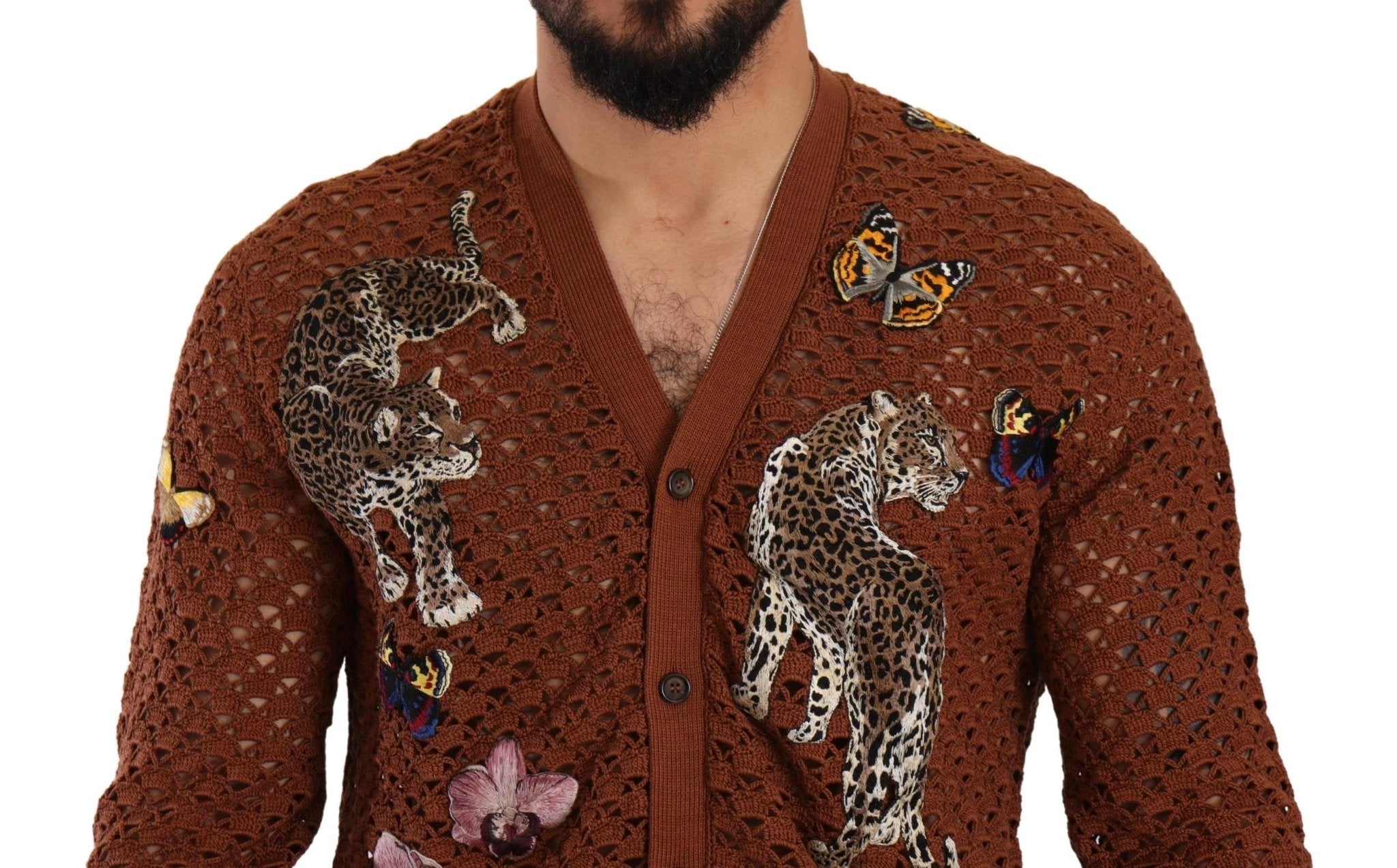Dolce & Gabbana Brown Leopard Butterfly Cardigan Sweater by Dolce & Gabbana