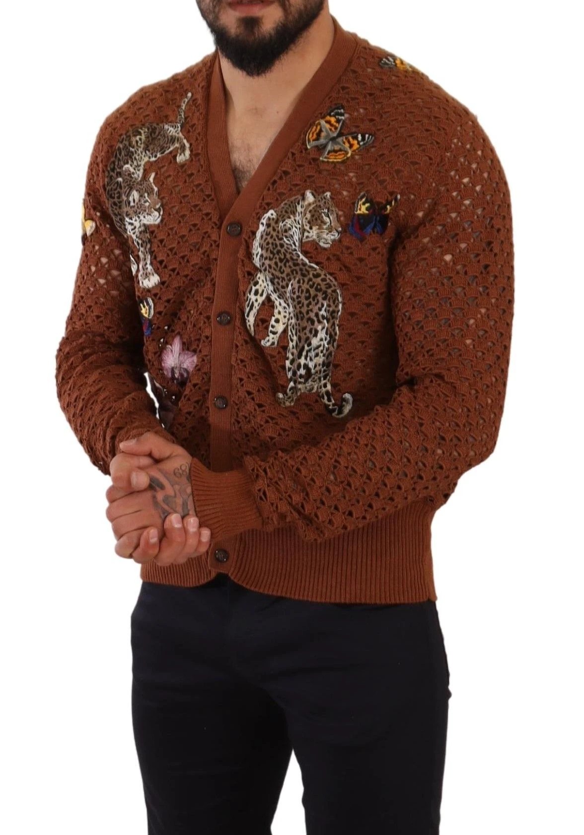 Dolce & Gabbana Brown Leopard Butterfly Cardigan Sweater by Dolce & Gabbana