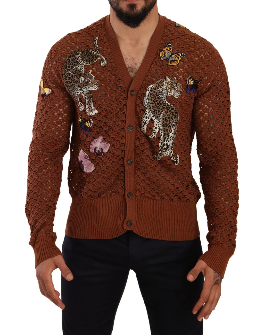 Dolce & Gabbana Brown Leopard Butterfly Cardigan Sweater by Dolce & Gabbana