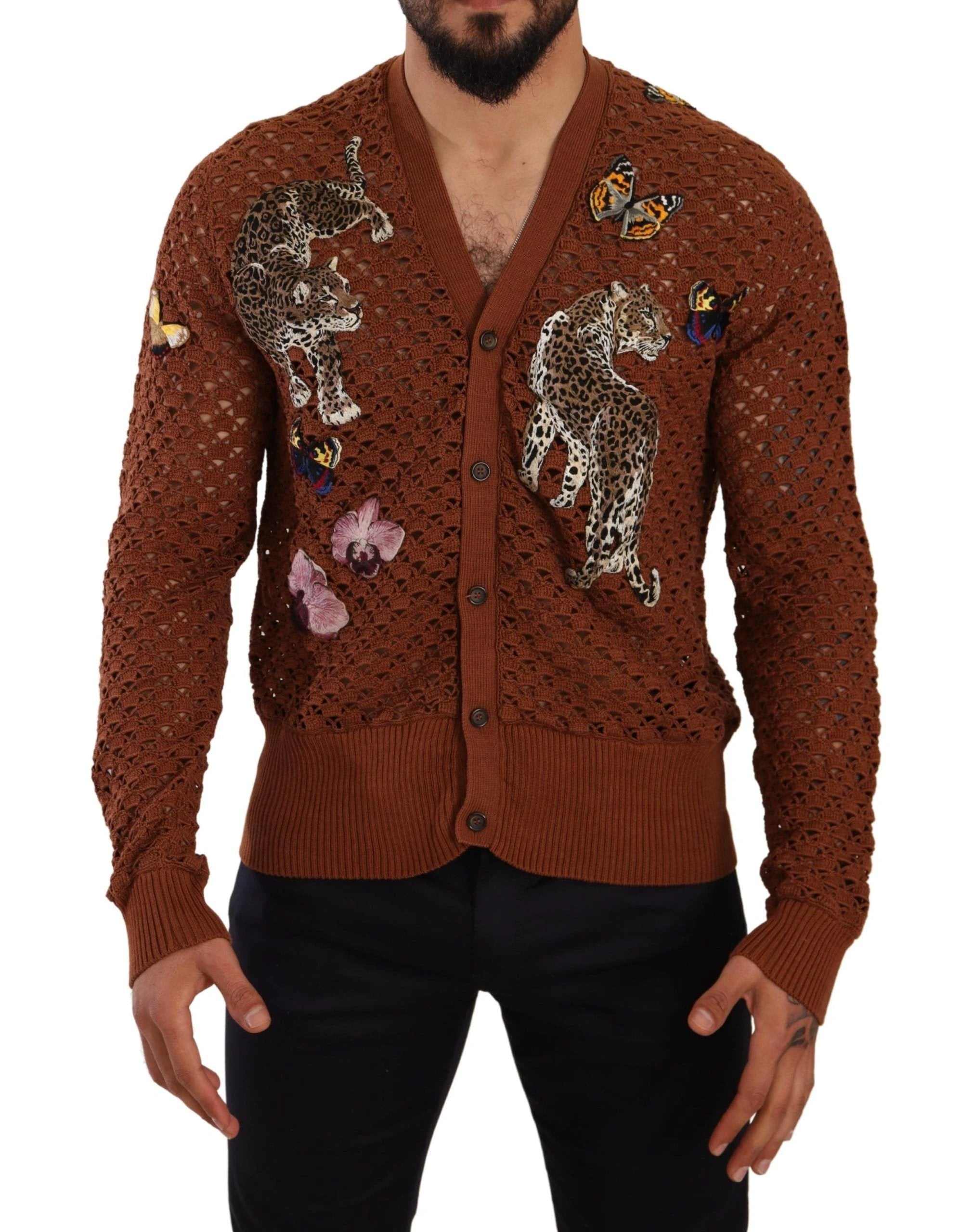 Dolce & Gabbana Brown Leopard Butterfly Cardigan Sweater by Dolce & Gabbana