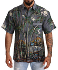 Dolce & Gabbana Gray Linen Tropical Print Collared Shirt by Dolce & Gabbana
