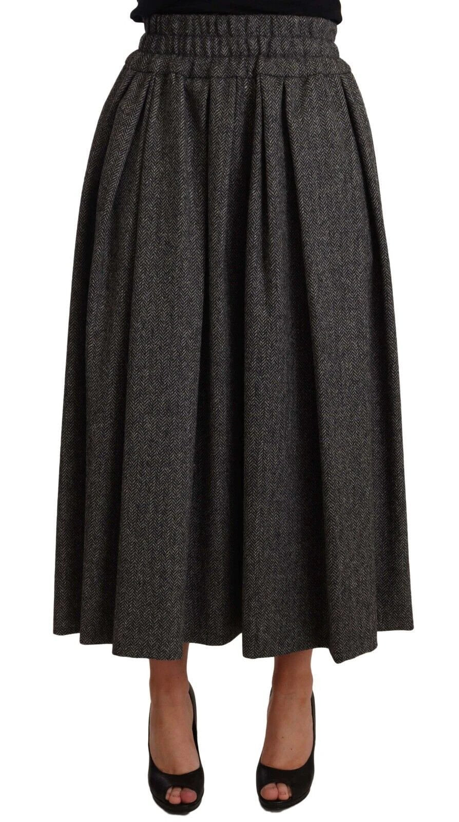 Dolce & Gabbana Gray Wool High Waist A-line PIECE Skirt by Dolce & Gabbana