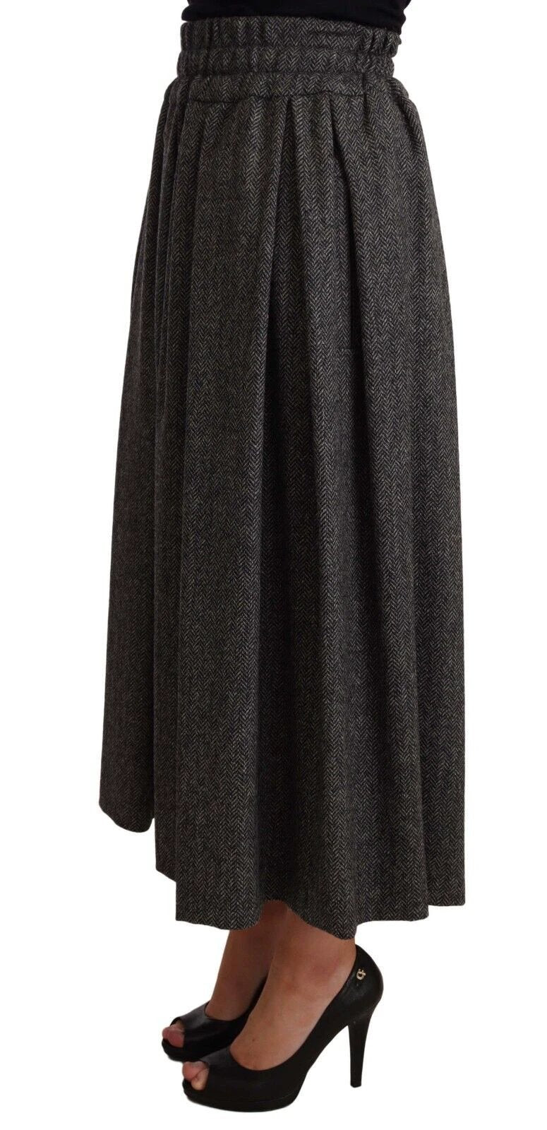 Dolce & Gabbana Gray Wool High Waist A-line PIECE Skirt by Dolce & Gabbana