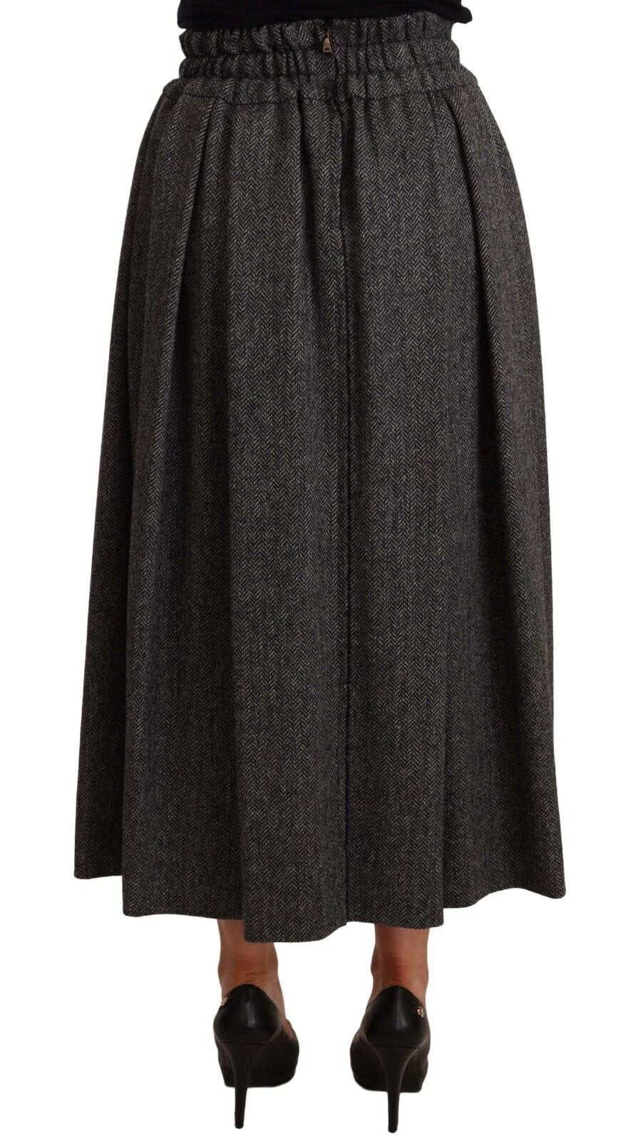 Dolce & Gabbana Gray Wool High Waist A-line PIECE Skirt by Dolce & Gabbana