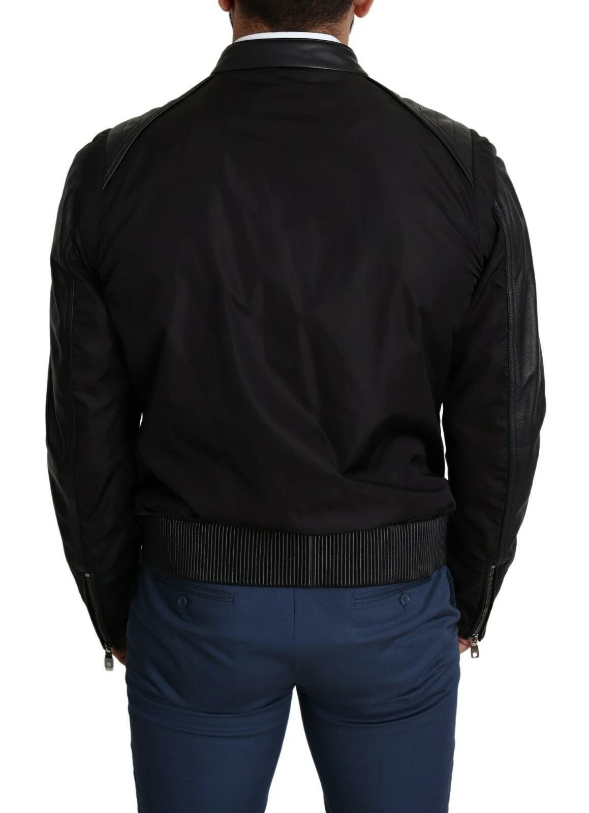 Dolce & Gabbana Black Nylon Full Zip Men Bomber Coat Jacket by Dolce & Gabbana