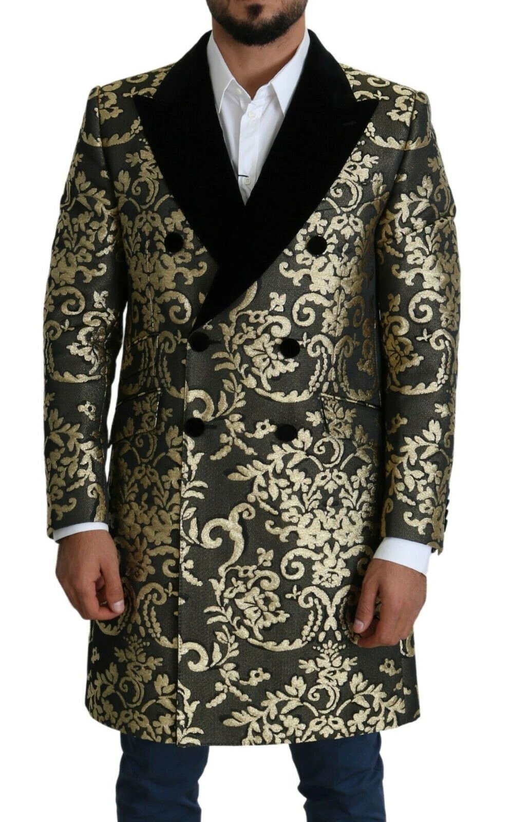 Dolce & Gabbana Black Gold Jacquard Long Coat SICILIA Jacket by Dolce & Gabbana