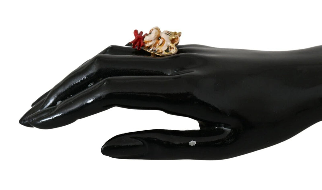 Dolce & Gabbana Beige Dog Pet Branded Accessory Gold Brass Resin Ring by Dolce & Gabbana