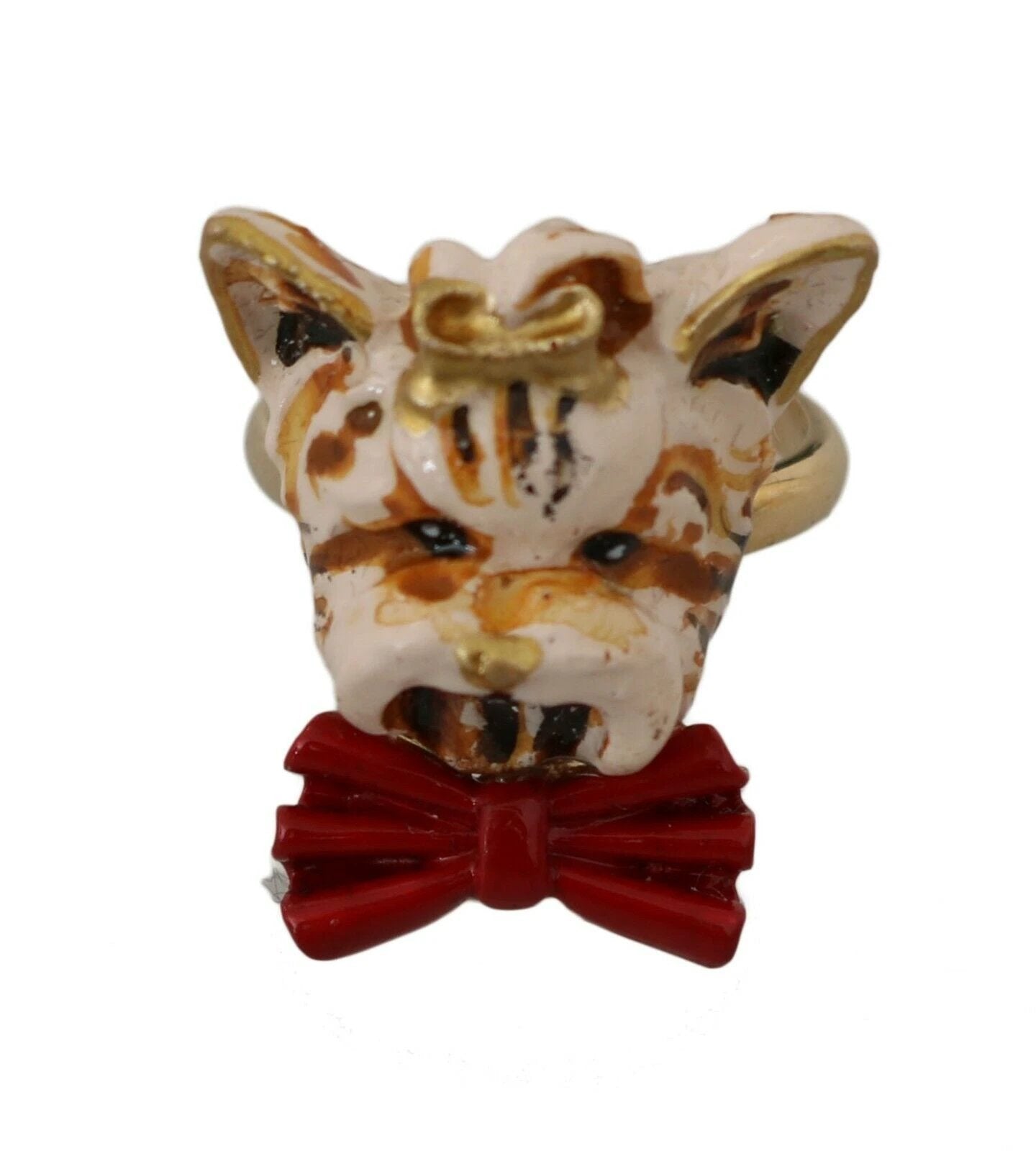 Dolce & Gabbana Beige Dog Pet Branded Accessory Gold Brass Resin Ring by Dolce & Gabbana