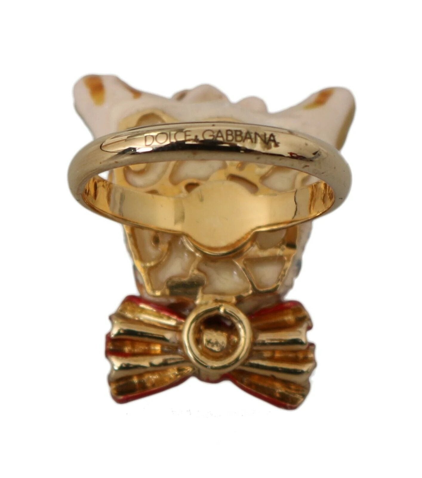 Dolce & Gabbana Beige Dog Pet Branded Accessory Gold Brass Resin Ring by Dolce & Gabbana