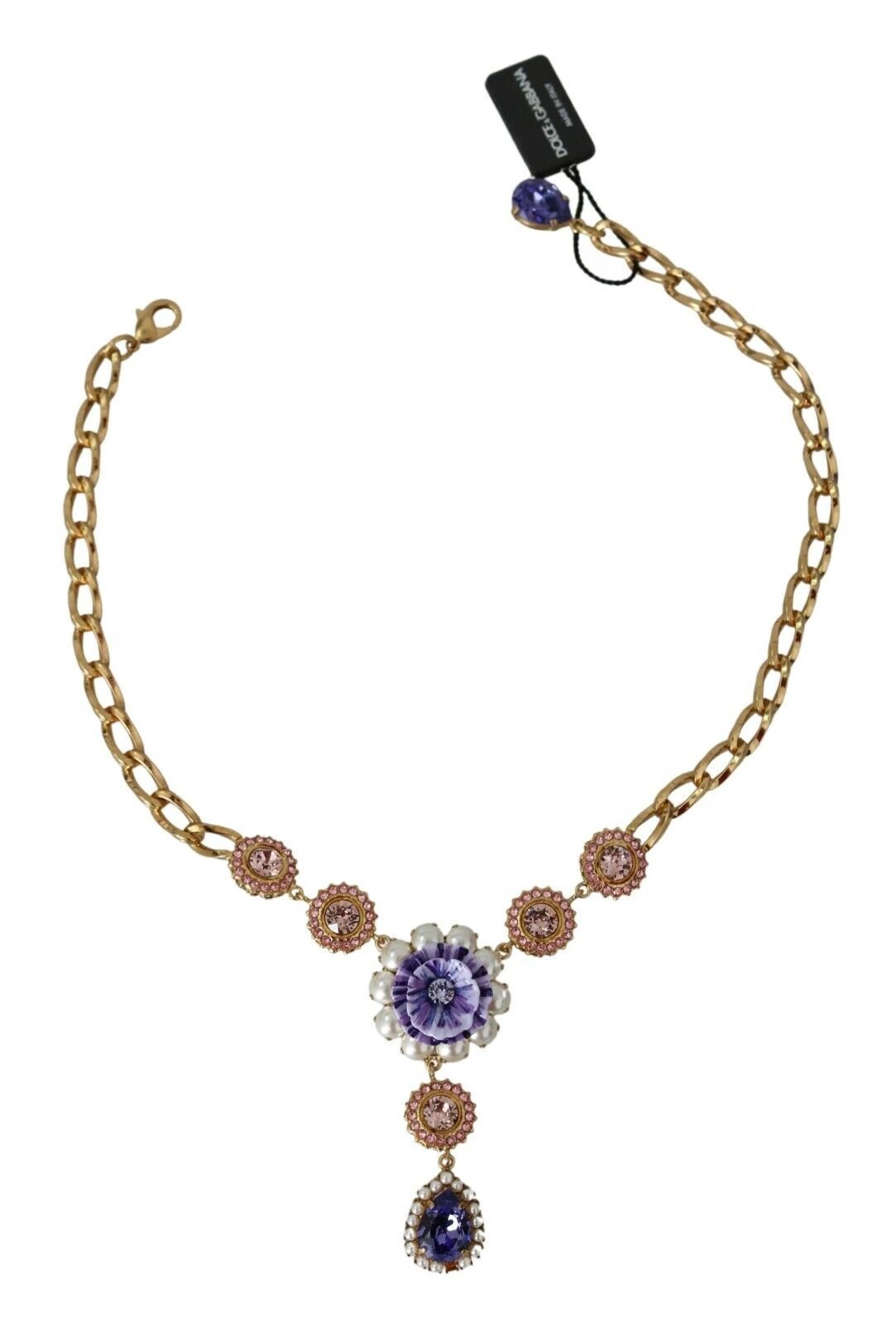Dolce & Gabbana Pink Gold Brass Crystal Purple Pearl Pendants by Dolce & Gabbana