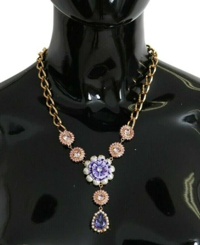 Dolce & Gabbana Pink Gold Brass Crystal Purple Pearl Pendants by Dolce & Gabbana