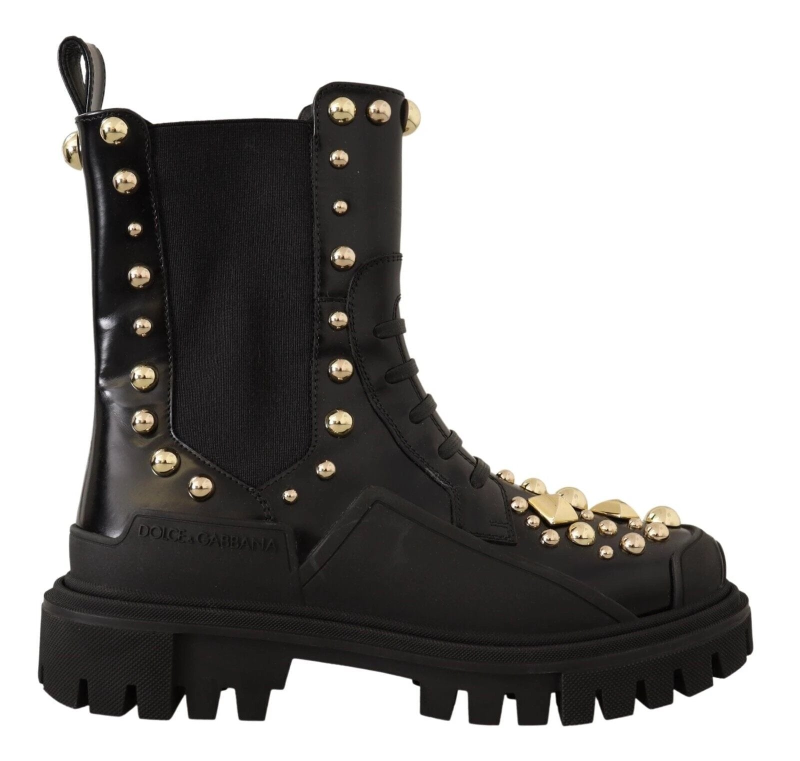Dolce & Gabbana Black Leather Studded Combat Boots by Dolce & Gabbana