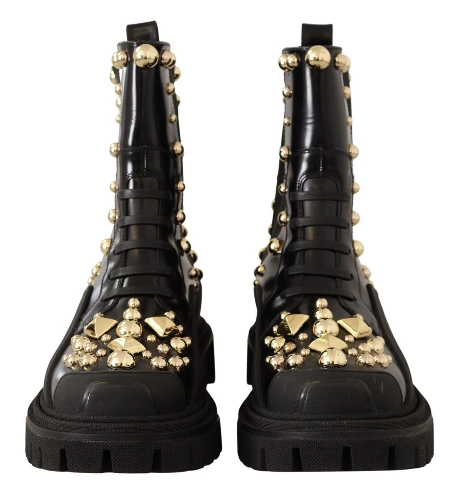 Dolce & Gabbana Black Leather Studded Combat Boots by Dolce & Gabbana