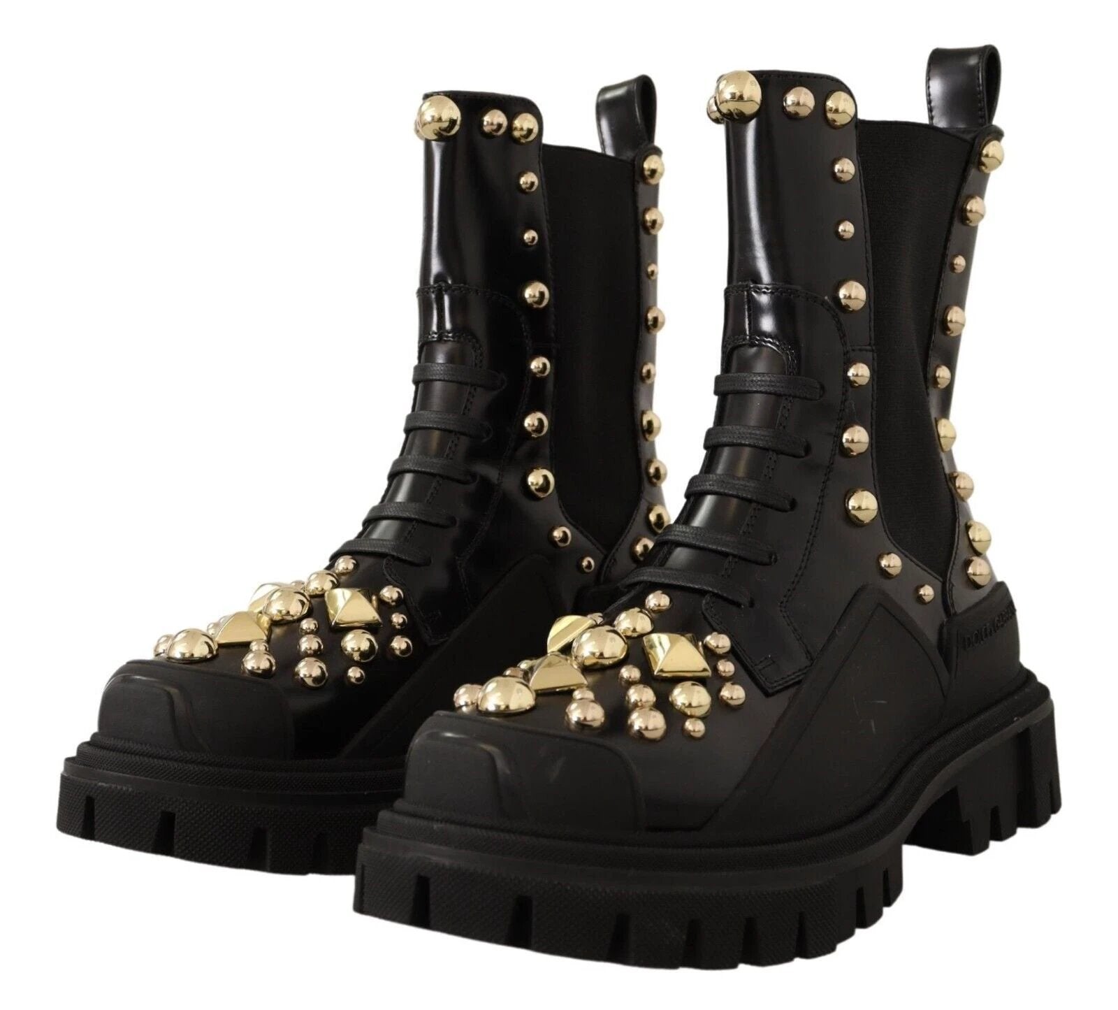 Dolce & Gabbana Black Leather Studded Combat Boots by Dolce & Gabbana