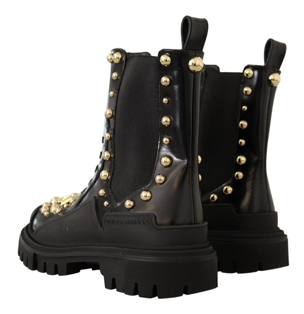 Dolce & Gabbana Black Leather Studded Combat Boots by Dolce & Gabbana