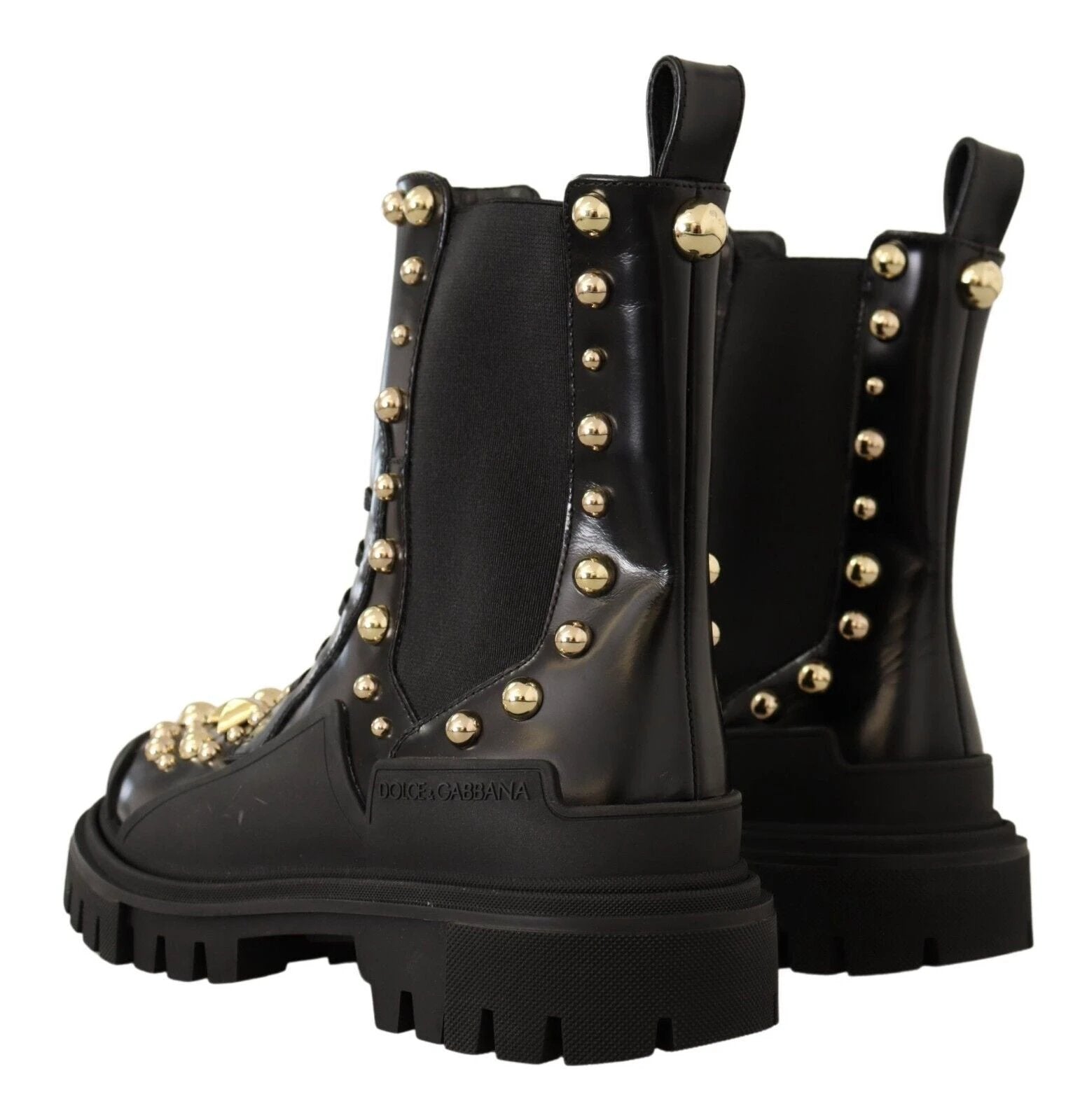 Dolce & Gabbana Black Leather Studded Combat Boots by Dolce & Gabbana